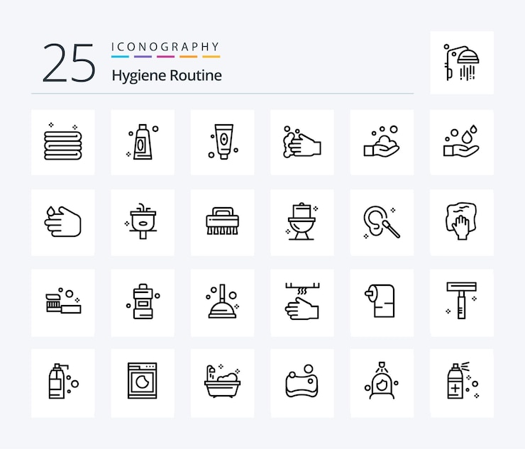 Vector Gratis hygiene routine 25 line icon pack including shower bathroom face basin soap