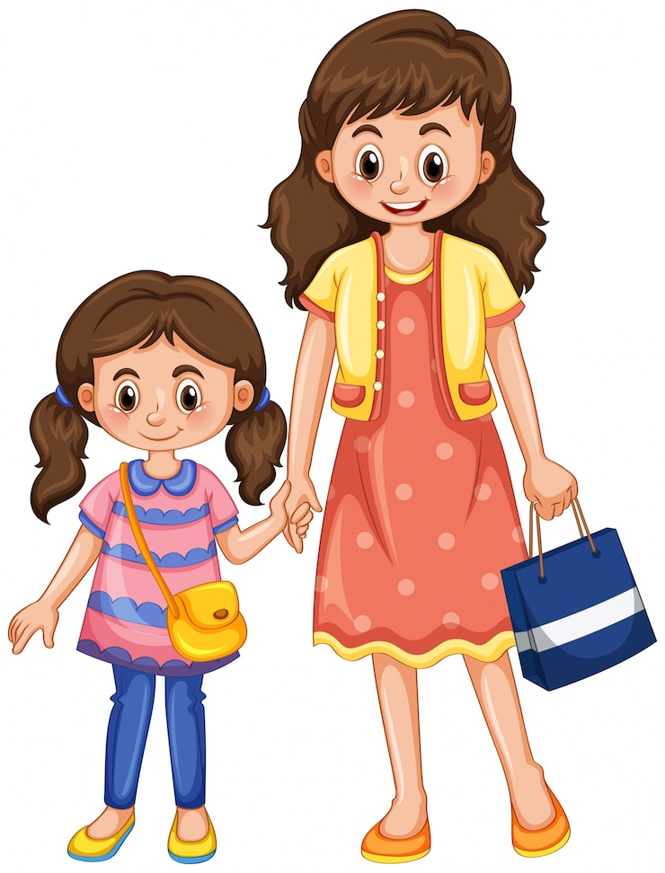 Vector Gratis ibu dan anak perempuan berpegangan tangan