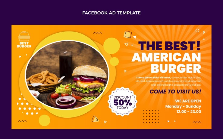 Vector Gratis iklan facebook makanan dengan desain datar