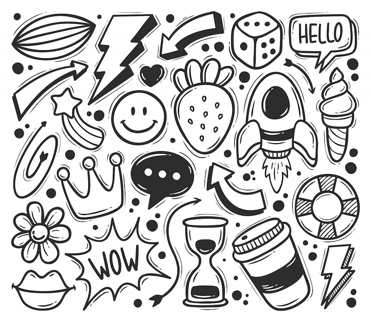 Vector Gratis ikon coretan abstrak, doodle digambar tangan untuk mewarnai