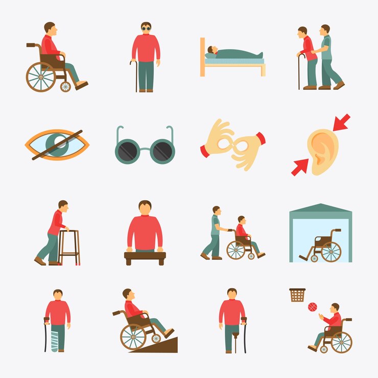Vector Gratis ikon disabilitas yang ditetapkan datar