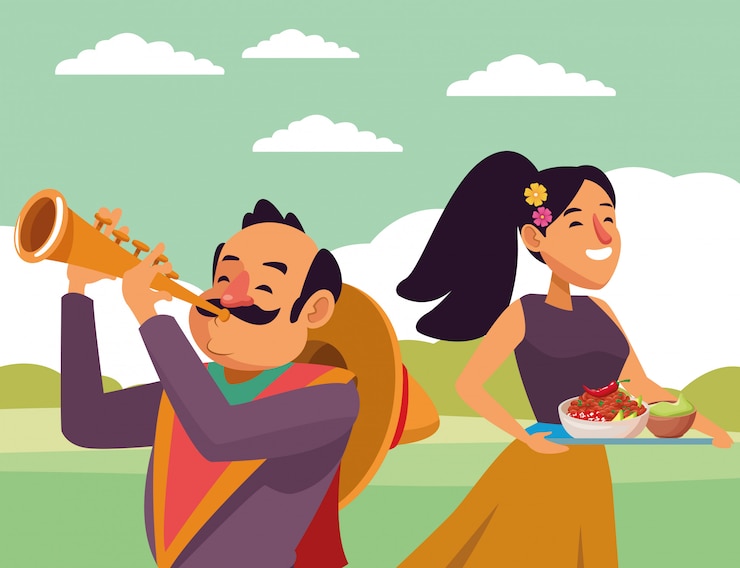 Vector Gratis ikon kartun budaya tradisional meksiko