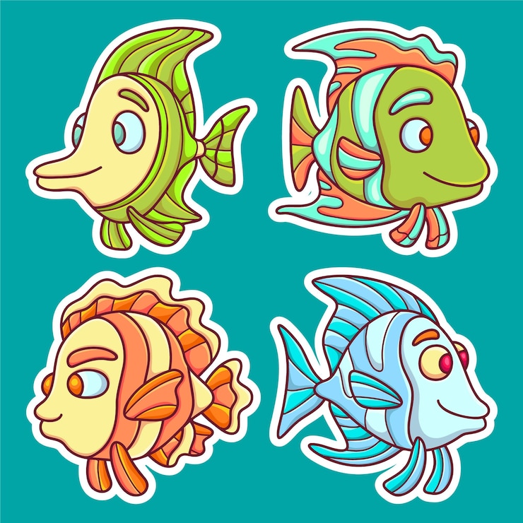 Vector Gratis ikon stiker ikan, vektor mewarnai gambar tangan