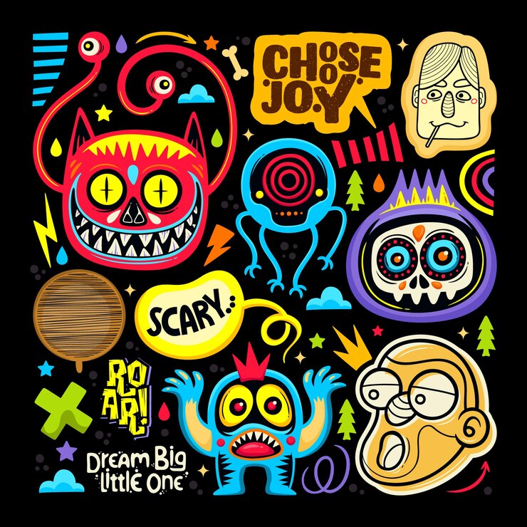 Vector Gratis ikon stiker monster lucu doodle digambar tangan vektor halaman mewarnai