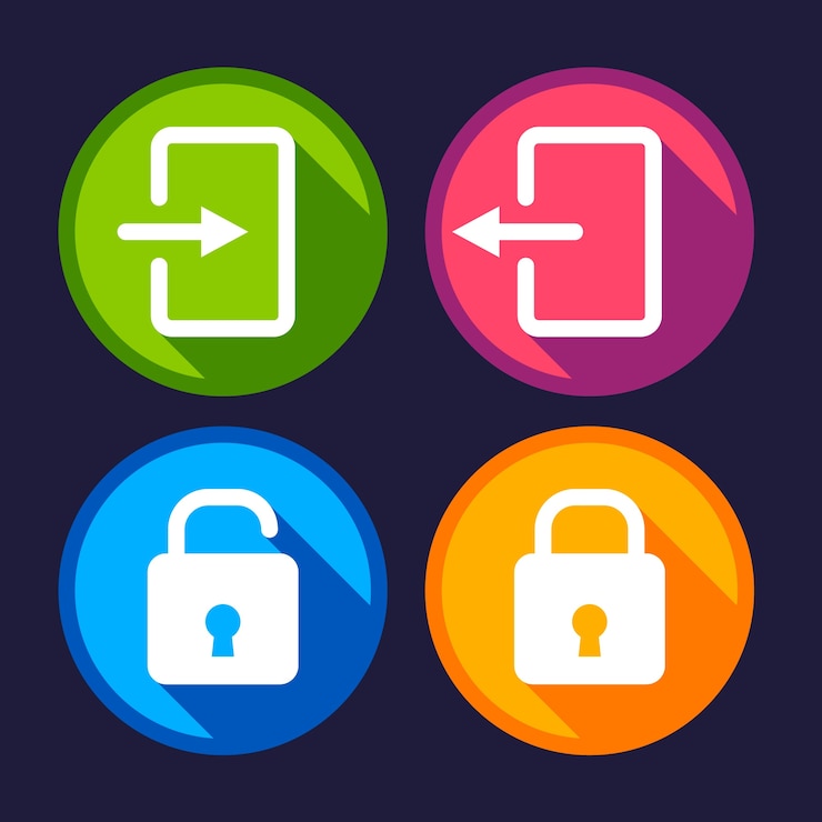 Vector Gratis ikon tombol log in dan log out desain datar