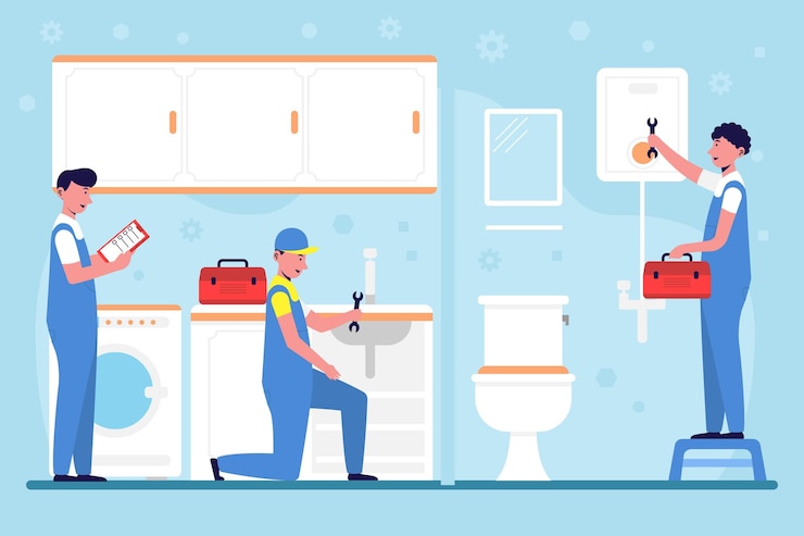 Vector Gratis illustrated people renovating a bathroom