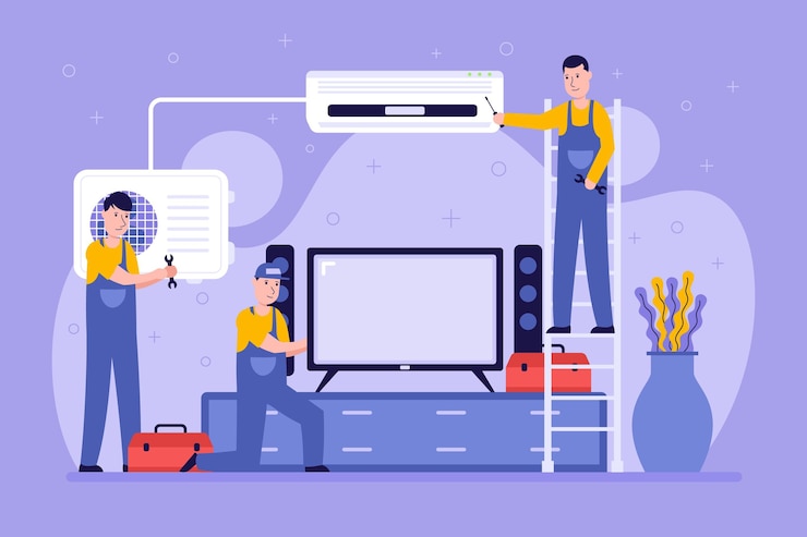 Vector Gratis illustrated people renovating a living room