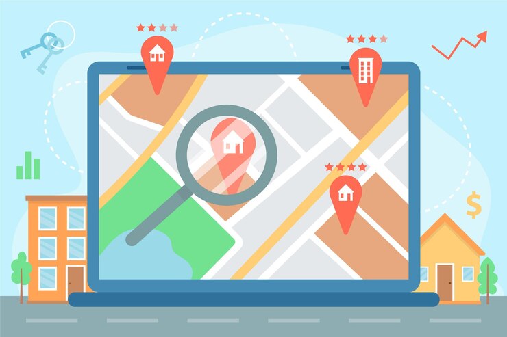 Vector Gratis illustrated real estate searching on laptop