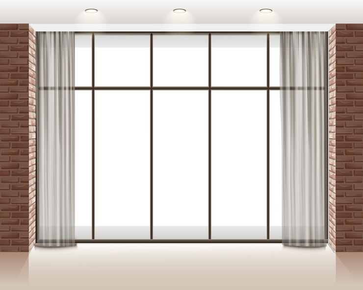 Vector Gratis illustration of big window inside empty loft room with bricks wall