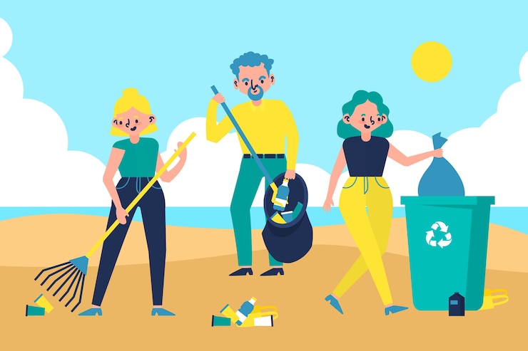 Vector Gratis illustration of people cleaning beach