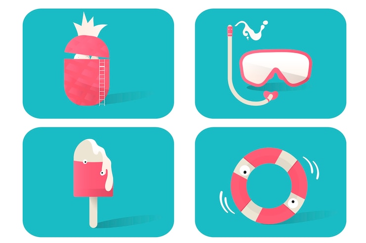 Vector Gratis illustration of summer icons set on blue background