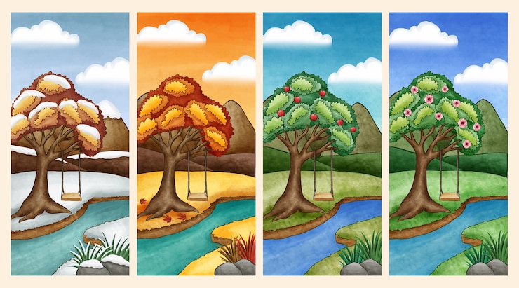 Vector Gratis ilustrasi 4 musim cat air