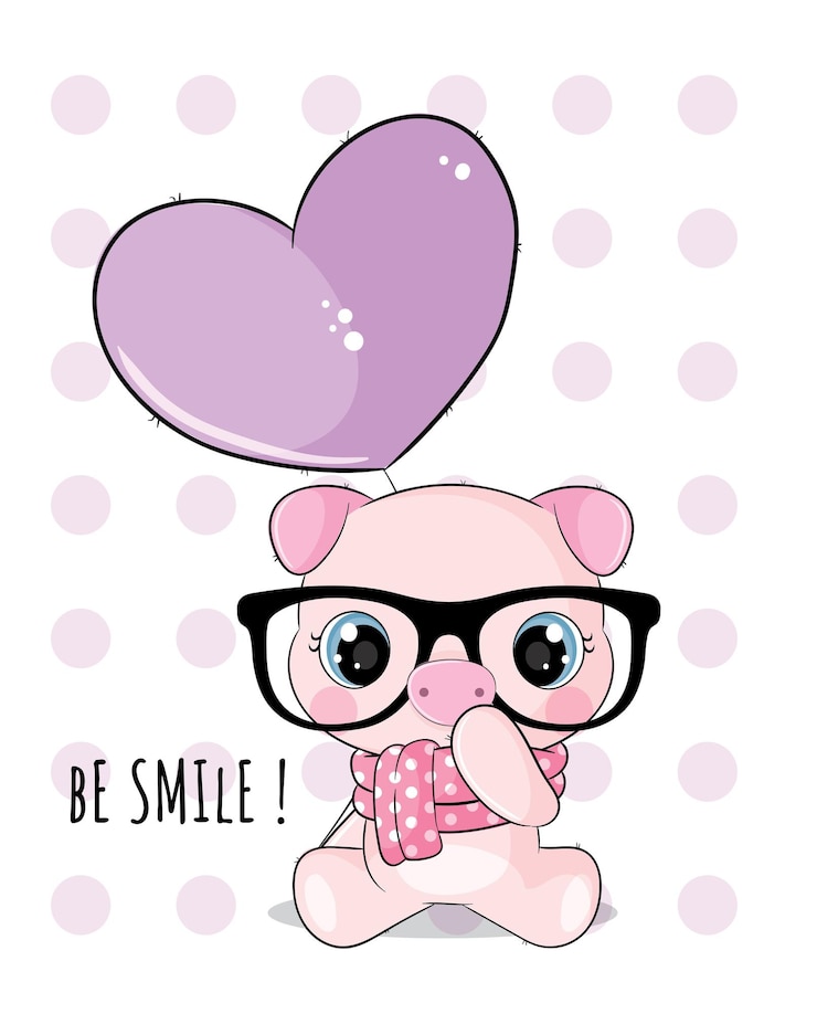 Vector Gratis ilustrasi babi cantik hewan lucu datar dengan balon untuk anak-anak. karakter babi lucu