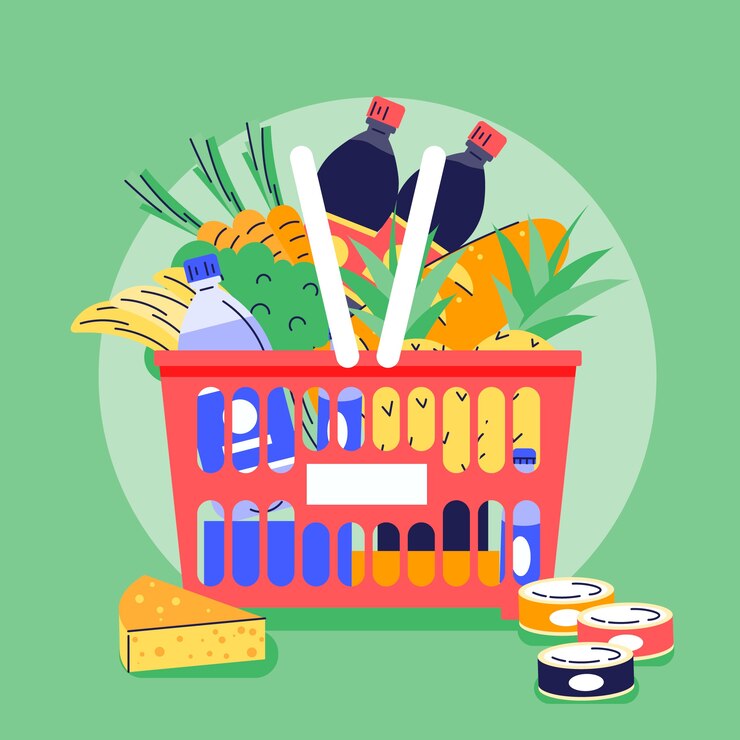 Vector Gratis ilustrasi bank makanan desain datar yang digambar tangan