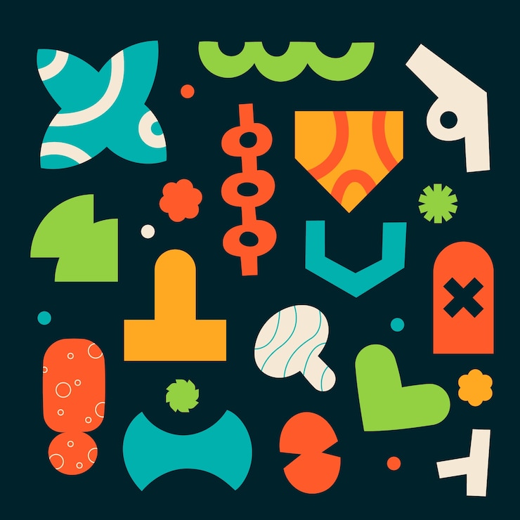 Vector Gratis ilustrasi bentuk geometris retro berwarna-warni desain datar