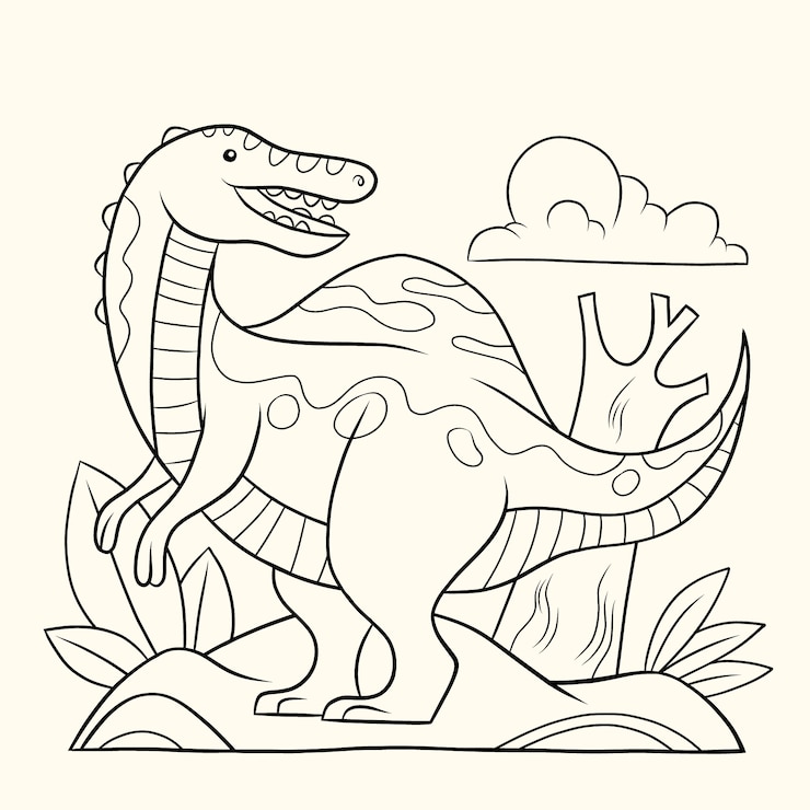 Vector Gratis ilustrasi buku mewarnai dinosaurus yang digambar tangan