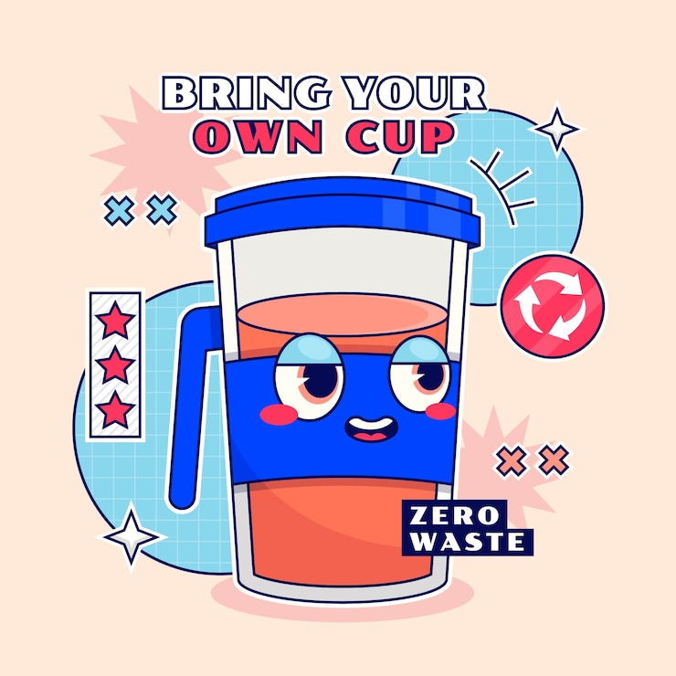 Vector Gratis ilustrasi cangkir ramah lingkungan digambar tangan