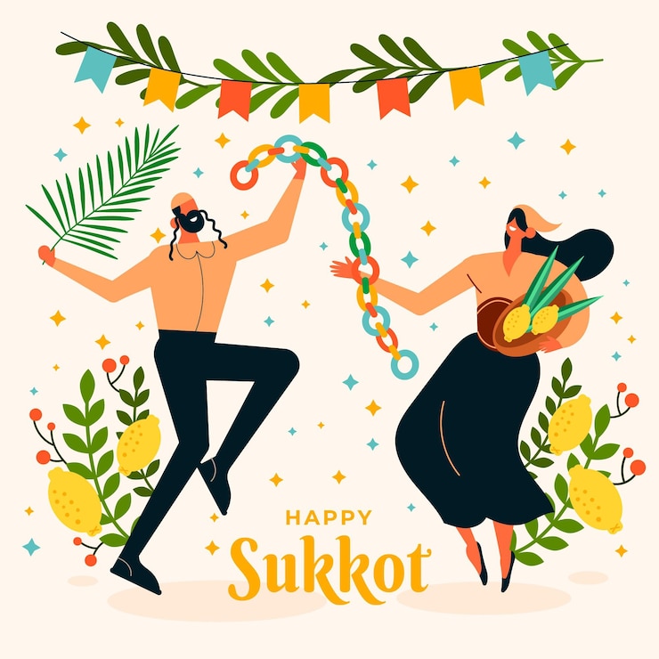 Vector Gratis ilustrasi datar orang-orang merayakan sukkot