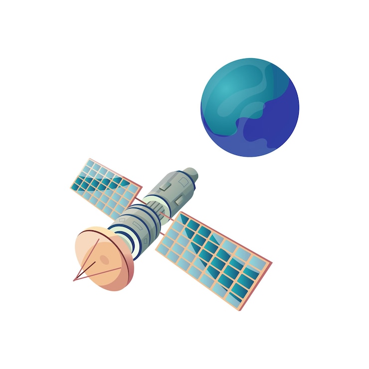 Vector Gratis ilustrasi datar satelit dan planet bumi pada putih terisolasi