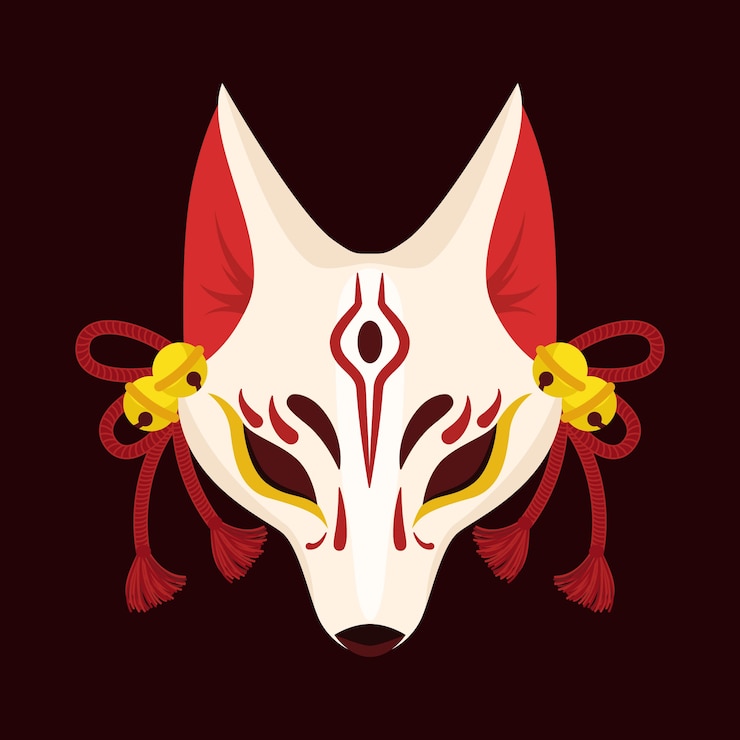 Vector Gratis ilustrasi desain datar digambar tangan dari topeng kitsune