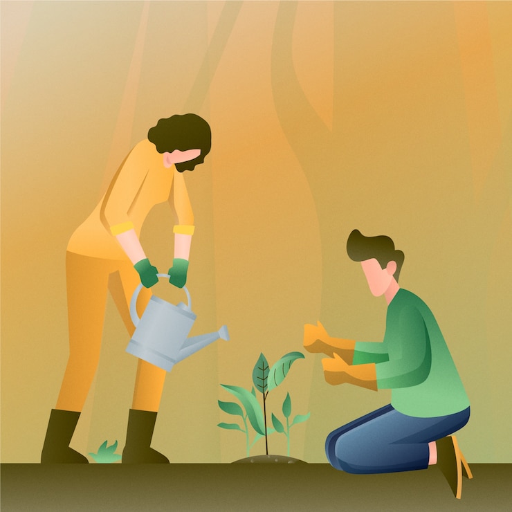 Vector Gratis ilustrasi desain datar digambar tangan penanaman pohon