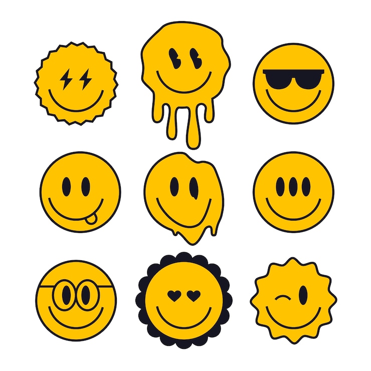 Vector Gratis ilustrasi emoji smiley retro digambar tangan