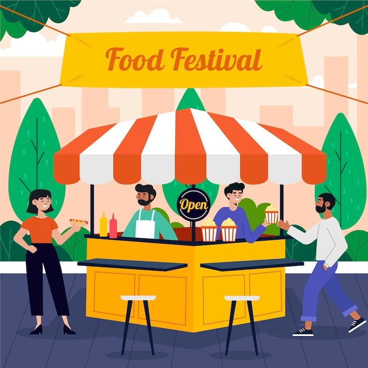 Vector Gratis ilustrasi festival makanan datar yang digambar tangan