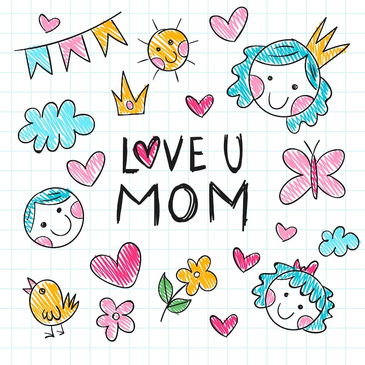 Vector Gratis ilustrasi gambar anak-anak hari ibu yang digambar tangan