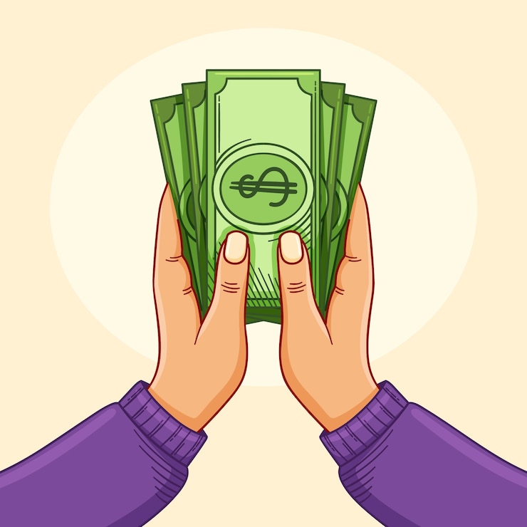 Vector Gratis ilustrasi gambar tangan memegang uang yang digambar tangan