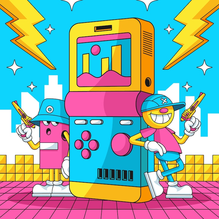Vector Gratis ilustrasi game retro yang digambar tangan