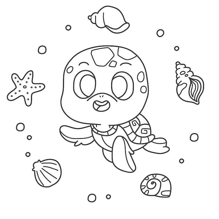 Vector Gratis ilustrasi garis besar kura-kura digambar tangan