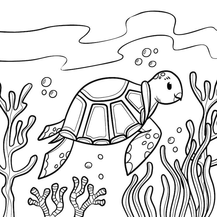 Vector Gratis ilustrasi garis besar kura-kura digambar tangan
