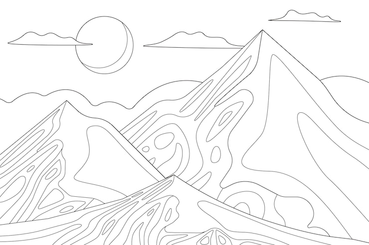 Vector Gratis ilustrasi garis luar gunung yang digambar tangan