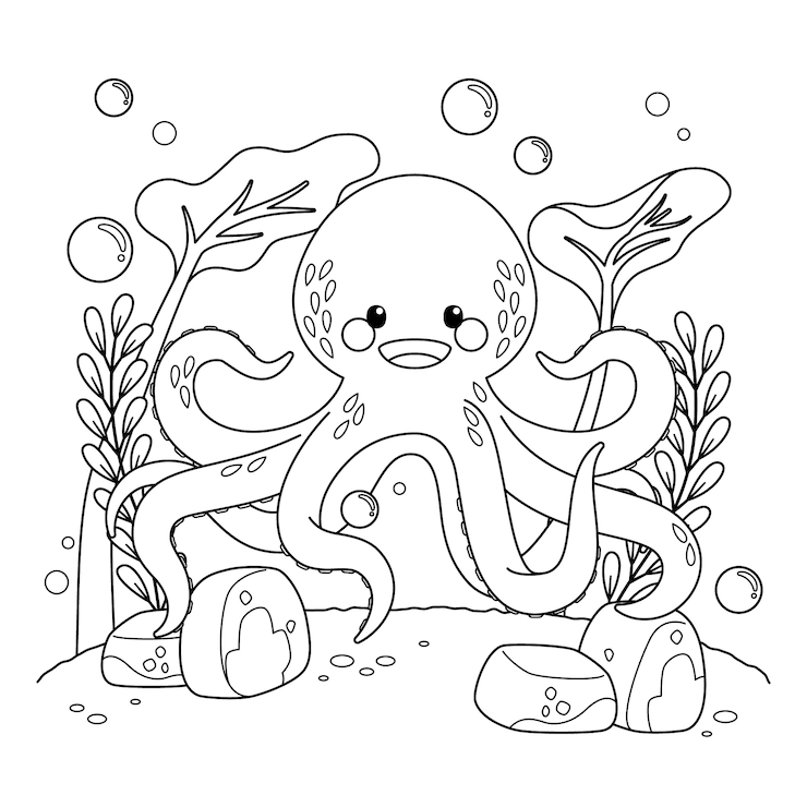 Vector Gratis ilustrasi garis luar gurita digambar tangan