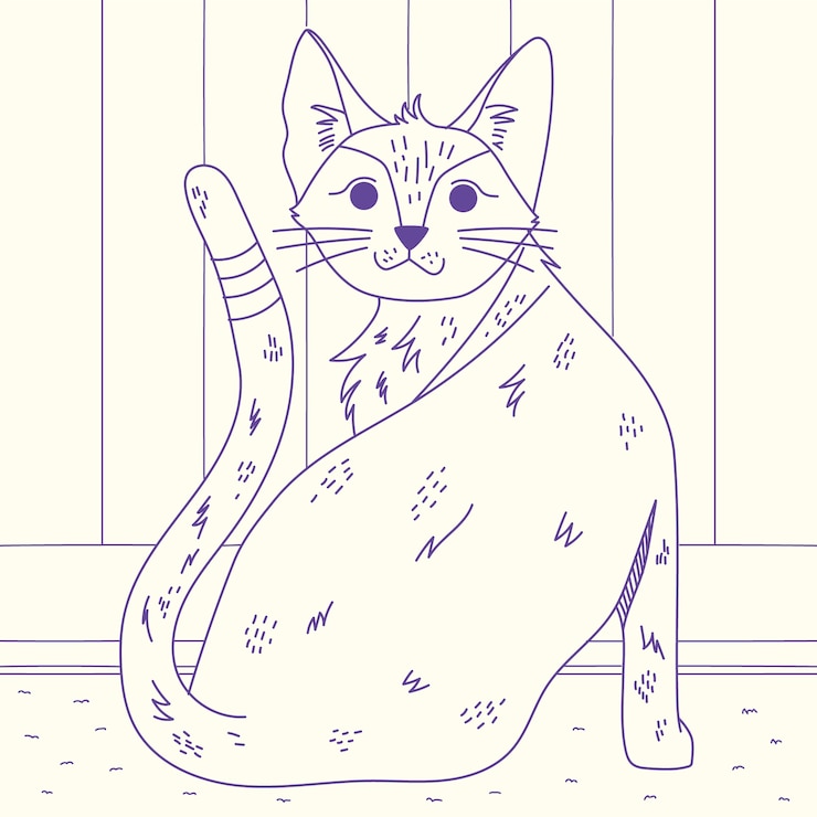 Vector Gratis ilustrasi garis luar kucing digambar tangan