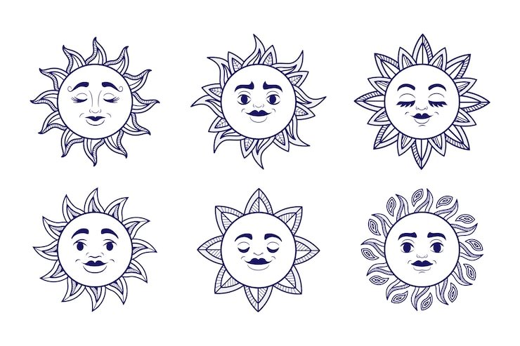 Vector Gratis ilustrasi garis luar matahari digambar tangan