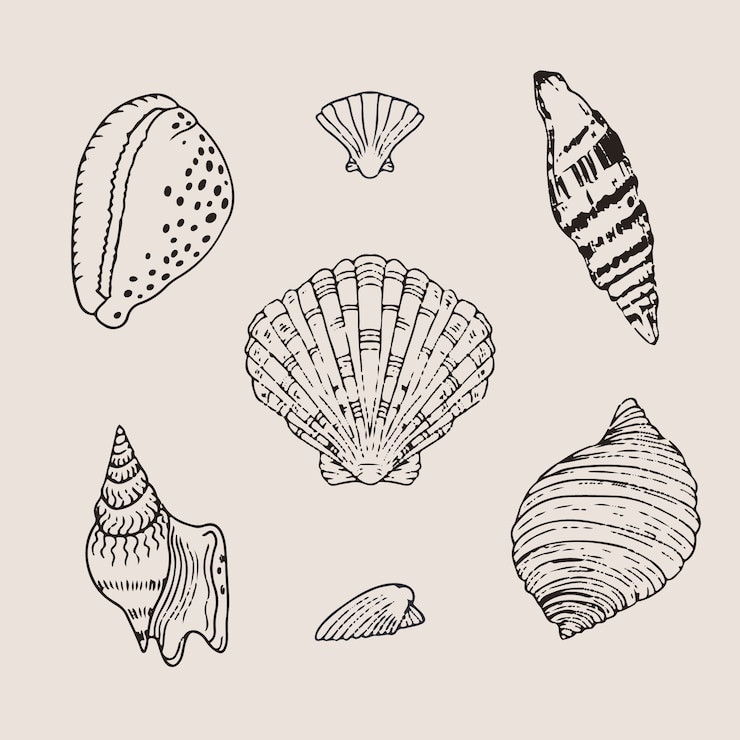 Vector Gratis ilustrasi garis luar seashell yang digambar tangan