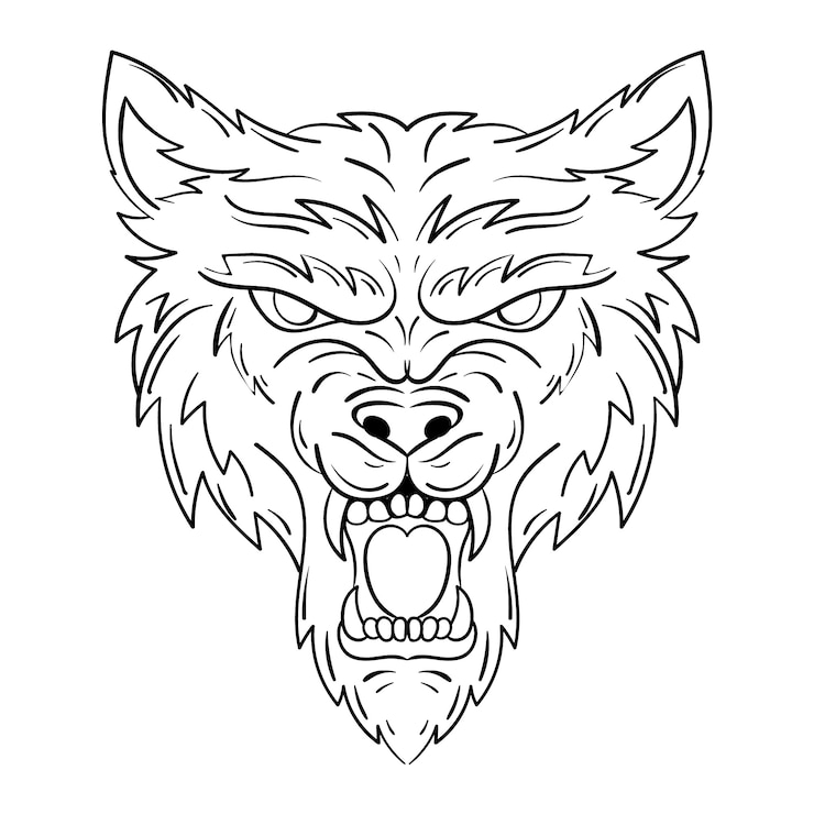Vector Gratis ilustrasi garis luar serigala digambar tangan