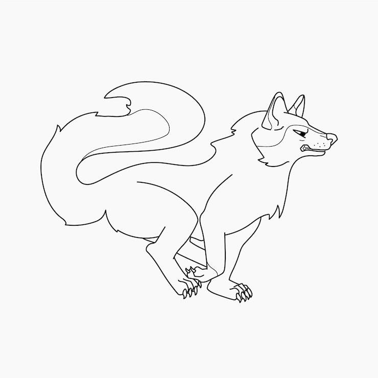 Vector Gratis ilustrasi garis luar serigala digambar tangan