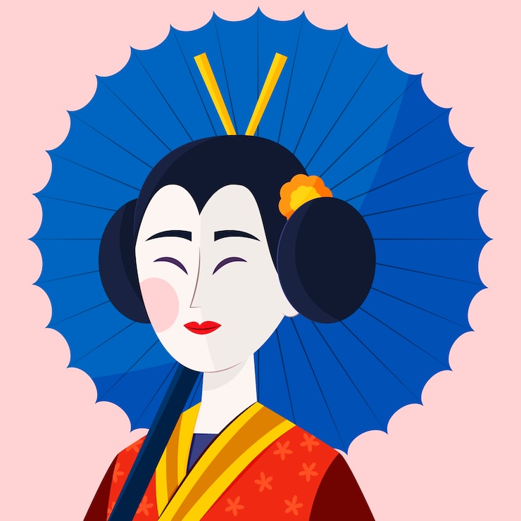 Vector Gratis ilustrasi geisha digambar tangan