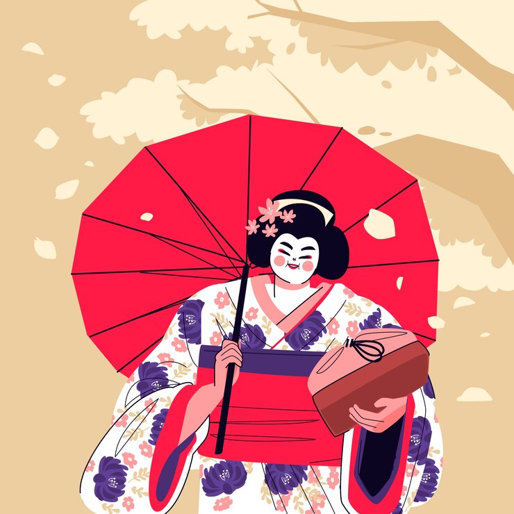 Vector Gratis ilustrasi geisha digambar tangan