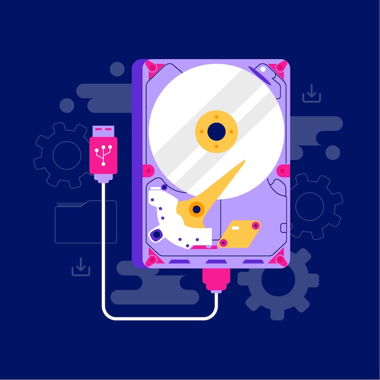 Vector Gratis ilustrasi hard drive desain datar digambar tangan