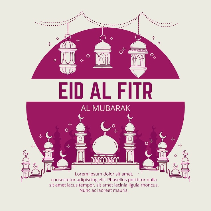 Vector Gratis ilustrasi idul fitri dan idul mubarak digambar tangan