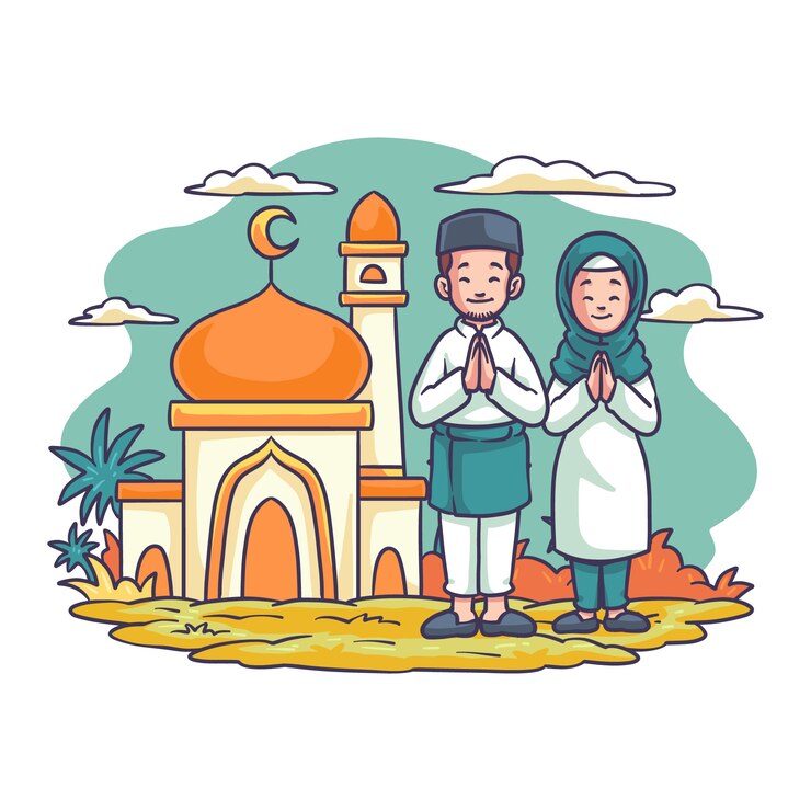 Vector Gratis ilustrasi idul fitri digambar tangan