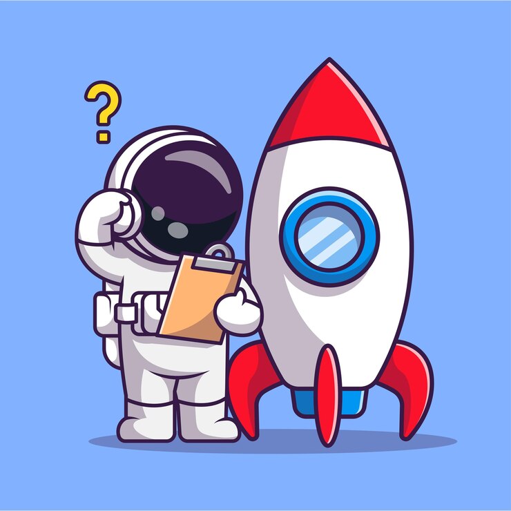 Vector Gratis ilustrasi ikon vektor kartun astronot lucu menguji roket. teknologi sains terisolasi datar
