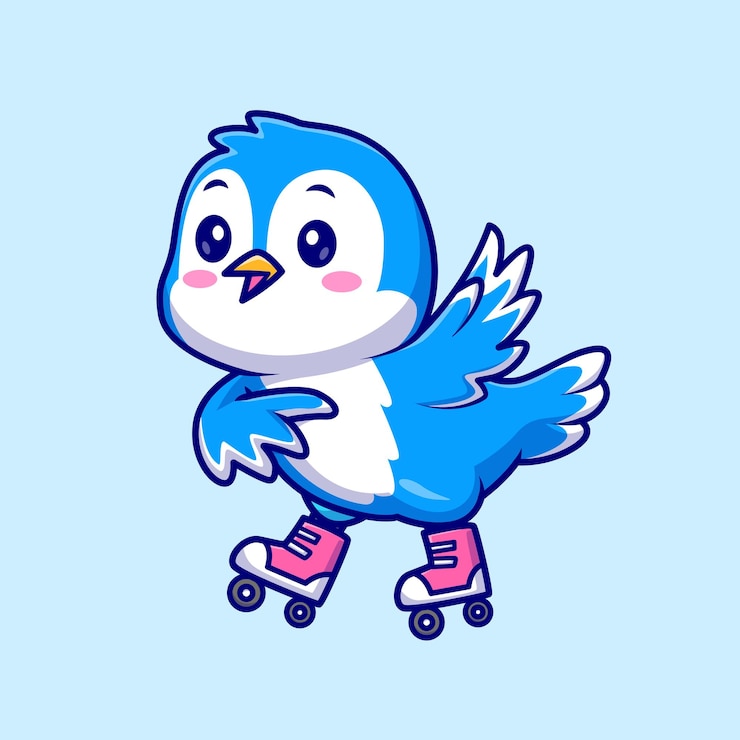 Vector Gratis ilustrasi ikon vektor kartun burung lucu bermain sepatu roda. konsep ikon olahraga hewan terisolasi
