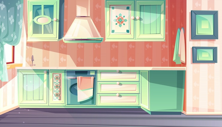 Vector Gratis ilustrasi interior dapur dalam gaya provence retro.