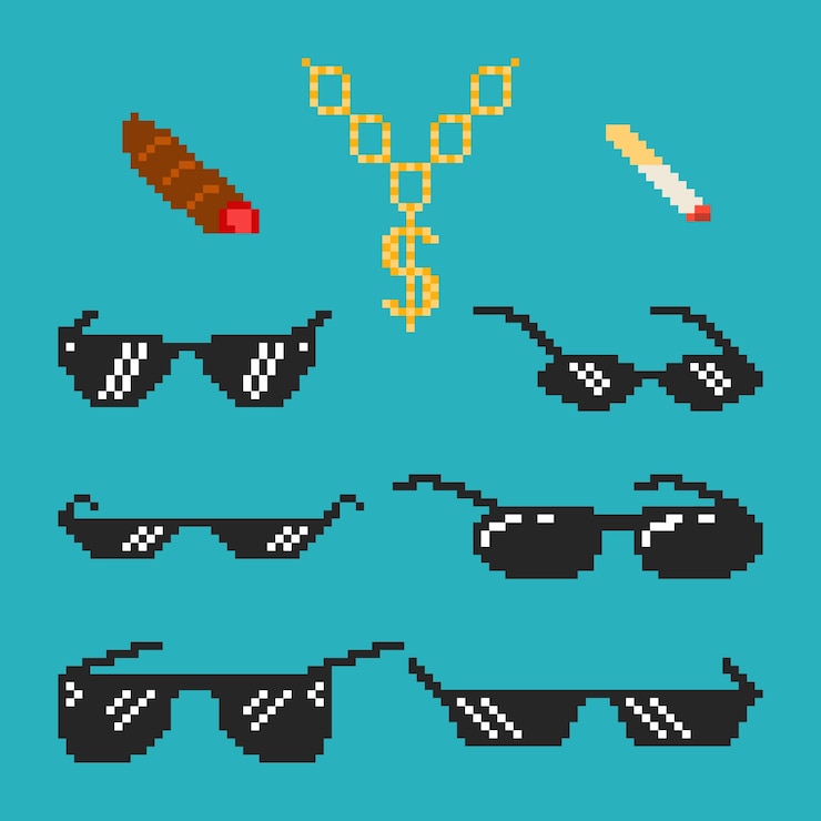 Vector Gratis ilustrasi kacamata thug life seni piksel desain datar