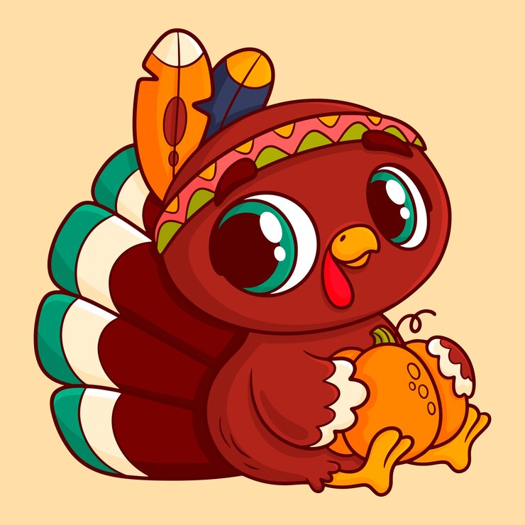Vector Gratis ilustrasi karakter kalkun thanksgiving digambar tangan
