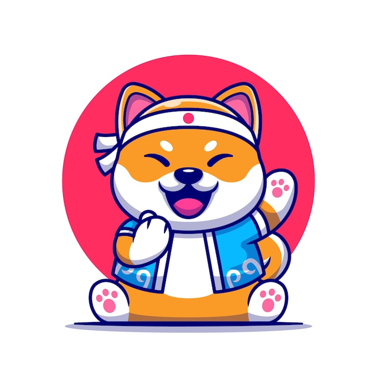 Vector Gratis ilustrasi kartun anjing shiba inu lucu dengan kostum jepang.